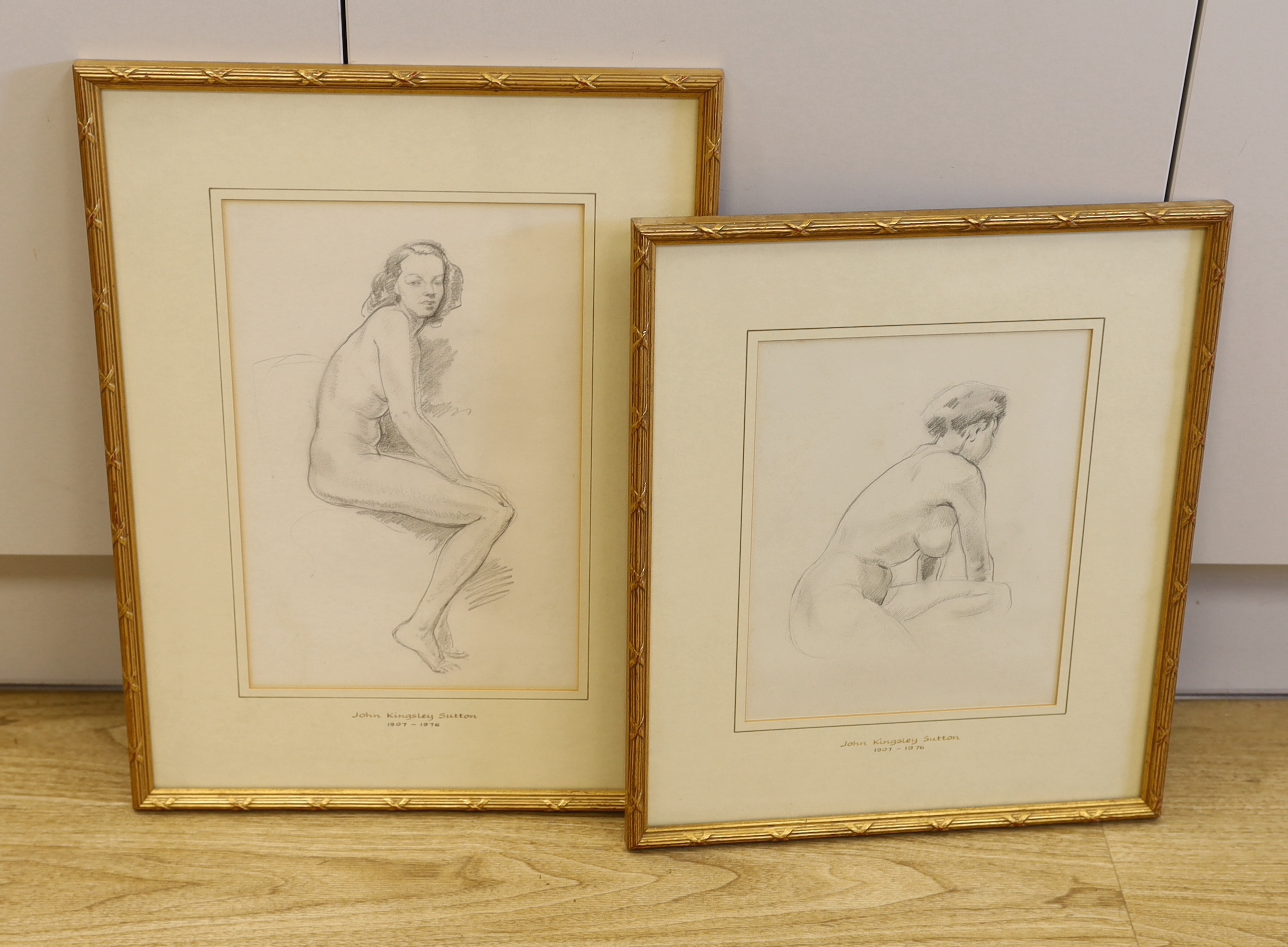 John Kingsley Sutton (1907-1976), two pencil sketches, Nude ladies, inscribed to the mount, largest 34 x 21cm